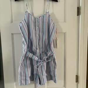 NEW Vineyard Vines Girls Stripe Tie Waist Romper Ocean Breeze Stripe XL Blue Red